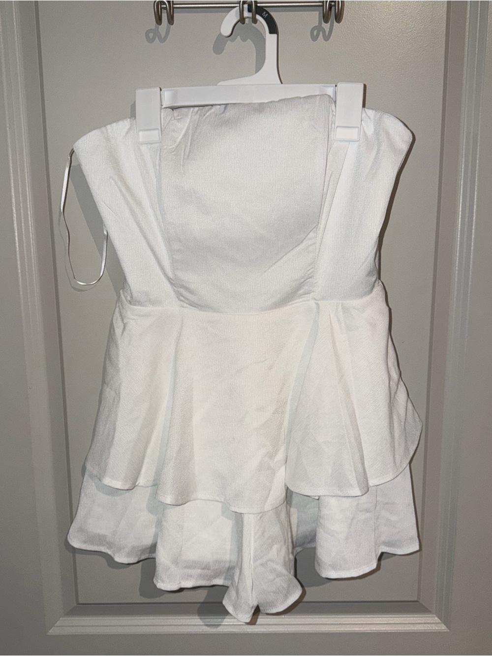 Women’s White Peplum Strapless Romper